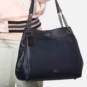 Authentic Coach Turnlock Edie Dark Navy Shoulder Bag